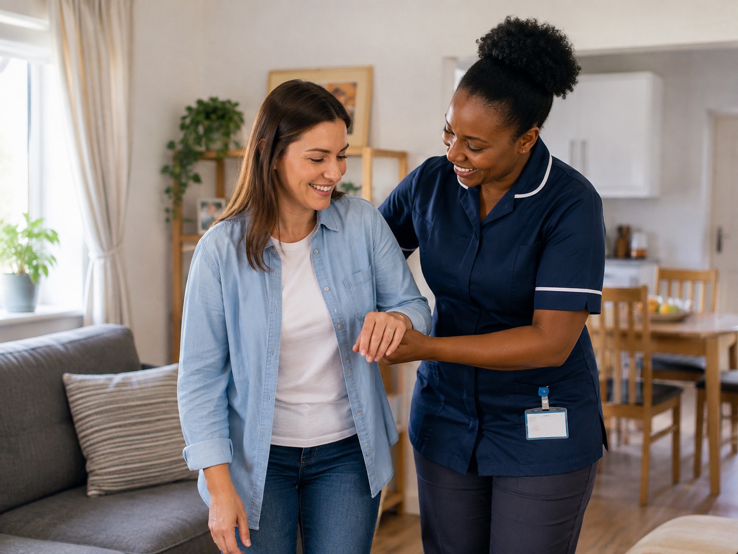 A support professional assisting an adult at home